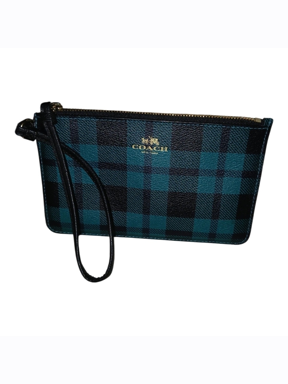 Coach Green Black Atlantic Plaid Wristlet